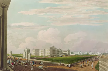 Pohled na vládní budovu, Kalkata, 1826, vyryl Robert Havell mladší (1793-1878) (akvatinta)