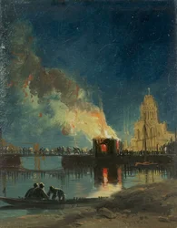 Bristol Riots: The Burning of the Toll Houses, Prince Street Bridge, c.1831 (olej na papíře)