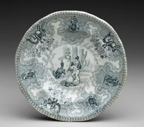 Talíř, kolem 1837-44 (hliněné zboží s přenosovým potiskem)