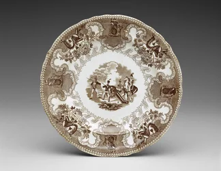 Talíř, kolem 1837-44 (hliněné zboží s přenosovým potiskem)