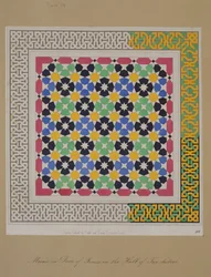 Mozaika in dado výklenku v sále dvou sester, Alhambra, z „Arabských starožitností Španělska“, vydaného v roce 1812