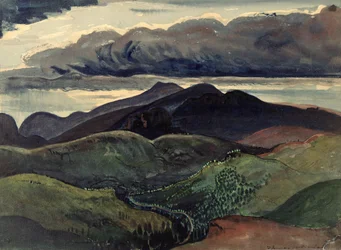 The Dark Mountains (Brecon Beacons) (akvarel, kvaš na papíře)
