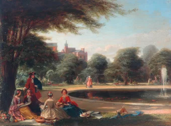 Hampton Court, fontána (olej na panelu)