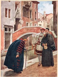 „Se zatajeným dechem a šeptající pokorou“, ilustrace z „Kupce benátského“, kolem roku 1910
