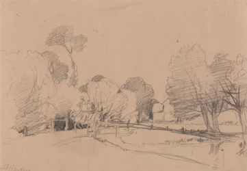 Vrby u potoka, kůň a vozík přes most