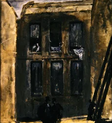 Pouliční scéna, cca 1910 (kvaš na papíře)