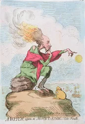 Čarodějnice, na okraji hory neboli Fuzelli, publikovala Hannah Humphrey v roce 1791 (ručně kolorovaný lept)