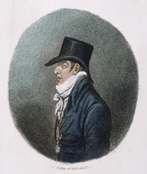 Portrét, publikoval Hannah Humphrey v roce 1799 (ručně kolorovaný lept)