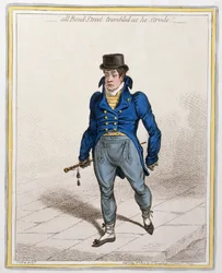 All Bond Street Trembled as he Strode, publikovala Hannah Humphrey, 1802 (lept a rytina)
