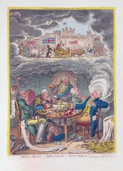 Delicious Dreams: Vzdušné zámky! - Slavné vyhlídky!, hospoda. 1808 (ručně kolorovaná rytina)