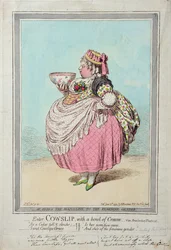 Enter Cowslip, s miskou smetany, vydané Hannah Humphrey v roce 1795 (ručně kolorovaný lept)