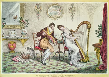 Harmonie před svatbou, 1805 (barevná rytina)