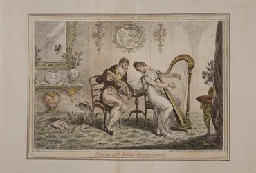 Harmony before Matrimony, vydala Hannah Humphrey, 1805 (ručně kolorovaný lept)