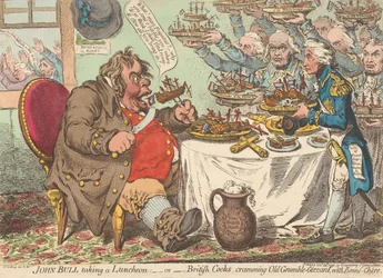John Bull obědvá - aneb - Britští kuchaři cpou starého Bručouna-Žaludek dobrou stravou (z: Karikatura, sv. 1)