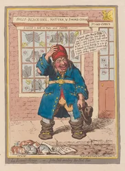 La Bonnet Rouge nebo John Bull vyhýbající se dani z klobouku, hospoda. 1797 (ručně kolorovaná rytina)