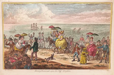 Ranní promenáda na útesu, Brighton, po kapitánu J. Morse, hospoda. 1806 (ručně kolorovaná rytina)