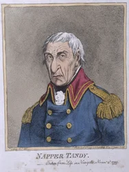 Napper Tandy (1740-1803) vydaný Hannah Humphrey v roce 1799 (ručně kolorovaný lept)