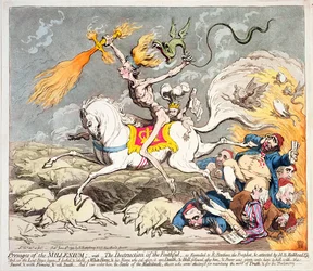 Presages of the Millennium, vydané Hannah Humphrey v roce 1795 (barevný lept, rytina a akvatinta)