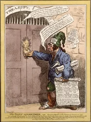 Satirická karikatura v Daily Advertiser o Dundasově projevu v Dolní sněmovně, 1797