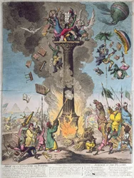 Siege de la Colonne de Pompee, aneb Věda v pranýři, vydal H. Humphrey v roce 1799 (lept, rytina a wc)