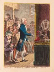 Náčrt interiéru St Stephens, jak to nyní stojí, hospoda. 1802 (ručně kolorovaná rytina)