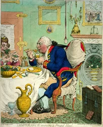 Temperance enjoying a Frugal Meal, publikovala Hannah Humphrey, 1792