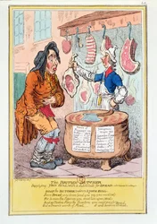 "Britský řezník dodává Johnu Bullovi náhražku chleba", 1795