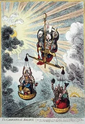 The Cabinetical Balance, vydané Hannah Humphrey v roce 1806 (ručně kolorovaný lept)