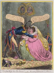 První polibek po deseti letech! aneb Setkání Britannie a občana Françoise, vydala Hannah Humphrey v roce 1803