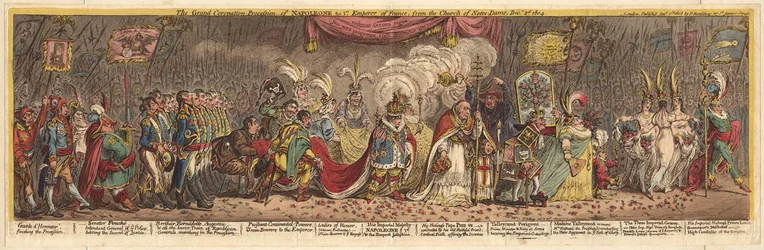 Velký korunovační průvod Napoleona, prvního francouzského císaře, z kostela Notre-Dame, 1805