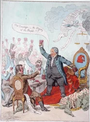 The Loyal Toast, publikoval Hannah Humphrey v roce 1798 (ručně kolorovaný lept)