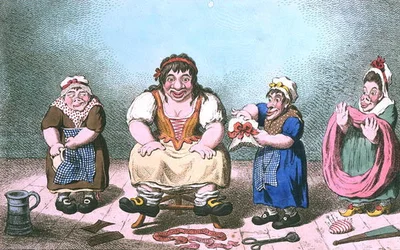 Venus Attired by the Graces, vydané Hannah Humphrey v roce 1800 (ručně kolorovaný lept)