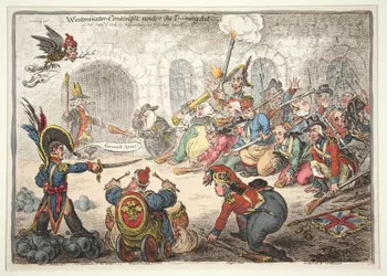 Westminster-Conscripts podle zákona o výcviku, 1806 (ručně kolorovaná rytina)