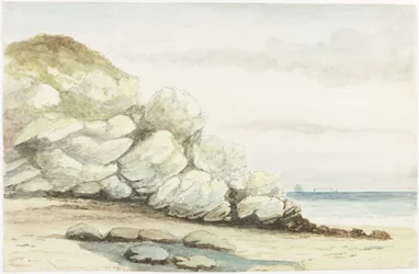 Durham Coast u Marsdenu (akvarel, tělová barva a tužka na papíře na kartičce)