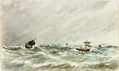 Storm at Sea off the Tyne (akvarel a tělová barva na papíře)