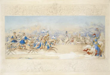 The Joust (tužka, wc a tělová barva na papíře)