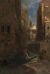 Pohled směrem k San Giorgio dei Greci, Benátky, 1844 (olej na kartě)