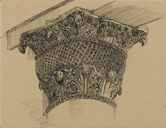 Hlavní město z mešity El-Aksa, ilustrace ze Života našeho Pána Ježíše Krista, 1886-94 (pero a inkoust na papíře připevněné na desce)