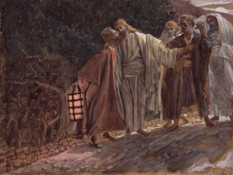 Hail Master, and On Kissed Him, ilustrace pro The Life of Christ, c.1886-94 (wc & kvaš na kartonu)