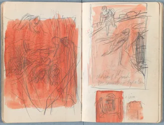 Stránky z alba Sketches for The Life of Our Lord Jesus Christ, pozdní 80. léta 19. století (grafit a praní na papíře)