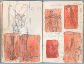 Stránky z alba Sketches for The Life of Our Lord Jesus Christ, pozdní 80. léta 19. století (grafit a praní na papíře)