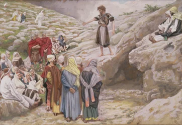 Svatý Jan Křtitel a farizeové, ilustrace pro Život Kristův, cca 1886-96 (kvaš na kartonu)