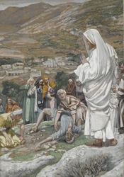 Posedlý chlapec na úpatí hory Tábor, ilustrace ze Života našeho Pána Ježíše Krista, 1886-96 (wc přes grafit na papíře)