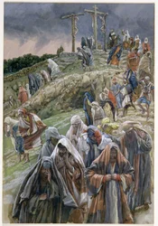 Lidé, kteří hleděli na to, co se stalo, se bili do prsou, ilustrace pro Život Kristův, cca 1886-96 (kvaš na kartonu)