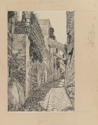 Via Dolorosa, Jeruzalém, ilustrace ze Života našeho Pána Ježíše Krista (inkoust a grafit na kartonu)