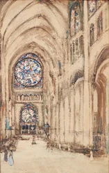Interiér kostela, Rouen, Francie (akvarel)
