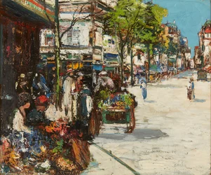 Květinový trh - Dieppe (olej na plátně)