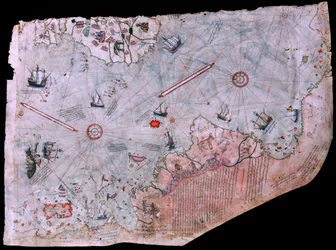 Mapa Piriho Reise Haritasi dokončená v roce 1513. Muzeum paláce Topkapi, Istanbul, Turecko