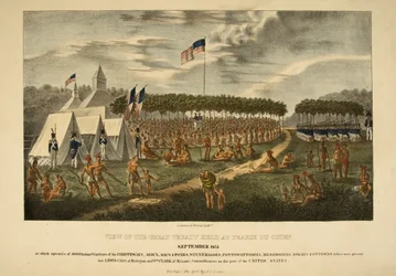 Pohled na Velkou smlouvu konanou v Prairie du Chien, září 1825