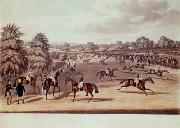 Dostihy v Epsomu před odjezdem Ilustrace James Pollard (1792-1867) Soukromá sbírka 19. století